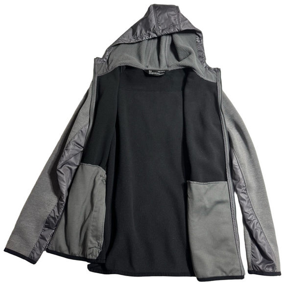 Under Armour Coldgear Loose Youth Large Gray Hoodie Jacket Coat Neon Logo Active - Picture 4 of 12